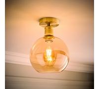 ValueLights Bellamy Amber Glass Globe Brushed Gold Flush Ceiling Light with Bulb ValueLights Gold