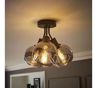 Bellamy 3 Way Glass Globe Bubble Cluster Flush Ceiling Light and Bulbs ValueLights Black One Size