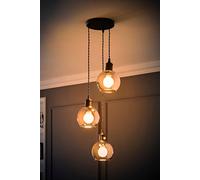 Valuelights Bellamy Smoked Glass 3 Drop Black Ceiling Pendant Light And Bulbs In Grey Grey