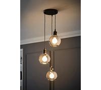 Valuelights Bellamy Smoked Glass 3 Drop Cluster Matte Black Ceiling Pendant Light In Grey Grey