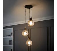 Valuelights Bellamy Smoked Glass Globe 3 Drop Cluster Matte Black Ceiling Pendant Light With Bulbs
