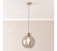 Bellamy Smoked Glass Globe Brushed Chrome Cap Ceiling Pendant Light with Bulb ValueLights Grey One Size
