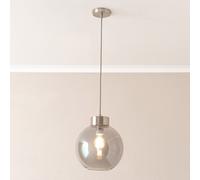 Bellamy Smoked Glass Globe Brushed Chrome Cap Ceiling Pendant Light with Bulb ValueLights Grey One Size
