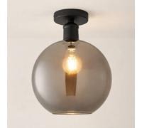 ValueLights Bellamy Smoked Glass Globe Flush Ceiling Light with Bulb in Black ValueLights Black