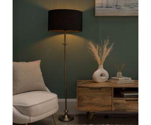 Valuelights Belmont Traditional Style Antique Brass Sconce Floor Lamp With Black Drum Shade - Includes 6W Led Bulb 3000K