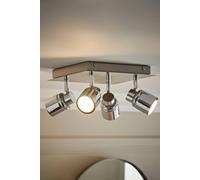 MiniSun | Modern Polished Chrome Square Plate Adjustable 4 Way Ceiling Spotlight | Ceiling Spots, Home Décor & Improvement Essential | Mains Wired