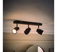 ValueLights | Matt Black 3 Way Bar Ceiling Spotlight Adjustable GU10 Spotlight | Bath Ceiling Lights, Home Décor & Improvement Essential | Includes LED Bulbs [6500K Cool White]