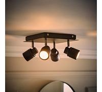 Valuelights Benton Black 4 Way Square Ip44 Bathroom Ceiling Spotlight And Warm Bulbs