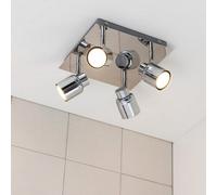 MiniSun | Modern Polished Chrome Square Plate Adjustable 4 Way Ceiling Spotlight | Ceiling Spots, Home Décor & Improvement Essential | Mains Wired