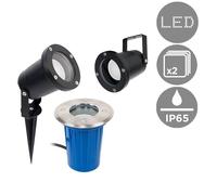 Valuelights Berwick Pair Of Modern Ip65 Rated 3 In 1 Ground Wall Spike Outdoor Lights In Black Finish