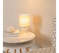 ValueLights | Clear Glass Base Table Lamp with Natural Fabric Drum Lampshade Living Room Bedside Light | Table Lamps, Home Décor & Improvement Essential