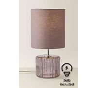 Valuelights Betty Glass Table Lamp With Fabric Lamp Shade And Led Bulb In Grey Grey