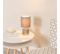 ValueLights | Smoked Glass Base Table Lamp with Grey Fabric Drum Lampshade Living Room Bedside Light | Table Lamps, Home Décor & Improvement Essential