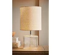 ValueLights | Clear Glass Base Table Lamp with Natural Fabric Drum Lampshade Living Room Bedside Light | Table Lamps, Home Décor & Improvement Essential