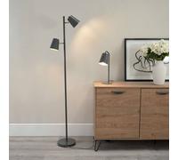 Valuelights Bibi Grey Metal 2 Way Standing Floor Lamp For Living Room Office Reading Light - Led Bulbs Included