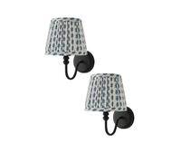 ValueLights Binky Pair of Rechargeable Black Wall Lights & Floral Pleated Shades in Mid Blue ValueLights Mid Blue