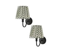 ValueLights Binky Pair of Rechargeable Black Wall Lights & Floral Pleated Shades in Pale Green ValueLights Pale Green