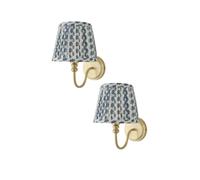 ValueLights Binky Pair of Rechargeable Gold Wall Lights with Floral Pleated Shades in Mid Blue ValueLights Mid Blue