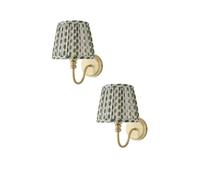ValueLights Binky Pair of Rechargeable Gold Wall Lights with Floral Pleated Shades in Pale Green ValueLights Pale Green