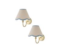 ValueLights Binky Pair of Rechargeable Gold Wall Lights with Linen Scallop Shades in Pale Blue ValueLights Pale Blue