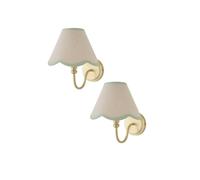 ValueLights Binky Pair of Rechargeable Gold Wall Lights with Linen Scallop Shades in Pale Green ValueLights Pale Green