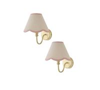 ValueLights Binky Pair of Rechargeable Gold Wall Lights with Linen Scallop Shades in Pale Pink ValueLights Pale Pink