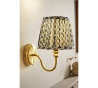 Valuelights Binky Rechargeable Brushed Gold Wall Light With Floral Pleated Shade In Mid Blue Mid Blue