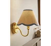 ValueLights Binky Rechargeable Gold Wall Light with Linen Scalloped Lamp Shade in Pale Blue ValueLights Pale Blue