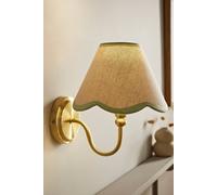 ValueLights Binky Rechargeable Gold Wall Light with Linen Scalloped Lamp Shade in Pale Green ValueLights Pale Green
