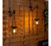 ValueLights Black Metal Ball Solar Powered Outdoor Garden Lantern Light 2 Pack - Size: 33 x 14 x 14cm - Wilko