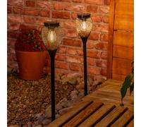 Set of 2 Solar Powered Outdoor Metal Cage Garden Spike Lights black