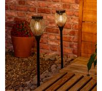 ValueLights Black Metal Cage Solar Powered Outdoor Spike Lights 2 Pack Garden Stake Lamp ValueLights Black 2 Pack