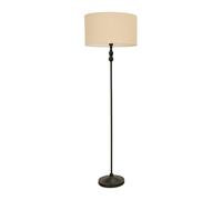 ValueLights | Black Metal Candlestick Floor Lamp with Natural Fabric Drum Shade Living Room Light | Floor Lamps, Home Décor & Improvement Essential | Included LED Bulb