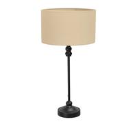 ValueLights | Black Metal Candlestick Table Lamp with Natural Fabric Drum Shade Bedside Light | Table Lamps, Home Décor & Improvement Essential | Included LED Bulb