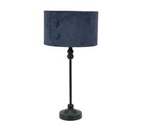 ValueLights | Black Metal Candlestick Table Lamp with Navy Blue Velvet Drum Shade Bedside Light | Table Lamps, Home Décor & Improvement Essential | Included LED Bulb