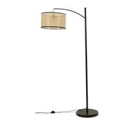 ValueLights | Black Metal Curve Stem Floor Lamp with a Natural Cane Wicker Rattan Black Trim Shade | Floor Lamps & Torchieres, Home Décor & Improvement Essential | Includes Bulb [3000K Warm White]