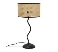 ValueLights | Black Metal Wavy Single Stem Table Lamp Base with Natural Wicker, Black Trim Shade | Home Décor, Bedside & Desk Lamp