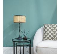 Valuelights Black Metal Wavy Single Stem Table Lamp With A Natural Cane Wicker Black Trim Shade - Bulb Included