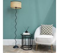Valuelights Black Metal Wavy Stem Floor Lamp With A Natural Cane Wicker Black Trim Shade - Bulb Included