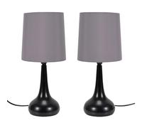 ValueLights | Black Teardrop Touch Dimmer Table Lamps with Grey Pink Shade | Home Décor, Bedside & Desk Lamp | Includes Bulb