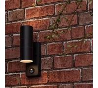 Valuelights Black Up/down Outdoor Security Wall Light Pir Motion Sensor Detector Ip44 Rated With 2 X 5W Gu10 Warm White Led Bulbs