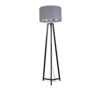 Lottie Black Wood Tripod Floor Lamp with Grey & Chrome Drum Shade and LED Bulb ValueLights Grey One Size