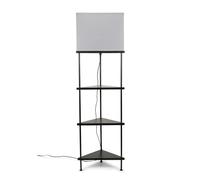 ValueLights | Black Wooden 3 Tier Corner Floor Lamp Light with Grey Fabric Shade | Floor Lamps, Home Décor & Improvement Essential | Includes 1x 4W LED E27 Light Bulb with 2700K Colour Temperature