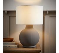 ValueLights | Blair Natural Linen Drum Shade Hand Finished Ceramic Grey Stoneware Table Lamp | Table Lamps, Home Décor & Improvement Essential