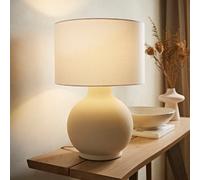 Valuelights Blair Natural Linen Shade Hand Finished Ceramic Beige Stone Table Lamp And Bulb