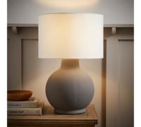 Valuelights Blair Natural Linen Shade Hand Finished Ceramic Grey Stone Table Lamp And Bulb