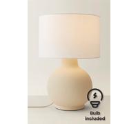 ValueLights Blair Natural Linen Shade Hand Finished Ceramic Stonewear Table Lamp with Bulb in Beige ValueLights Beige