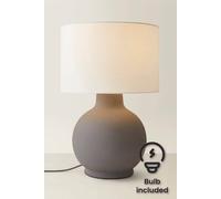 ValueLights Blair Natural Linen Shade Hand Finished Ceramic Stonewear Table Lamp with Bulb in Grey ValueLights Grey