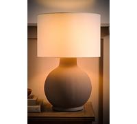 ValueLights Blair Natural Linen Shade Hand Finished Ceramic Stonewear Table Lamp with Bulb in Grey ValueLights Grey