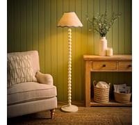 ValueLights Bobbin Colour Trim Linen Shade Cream Bobble Floor Lamp with Bulb in Baby Blue ValueLights Baby Blue